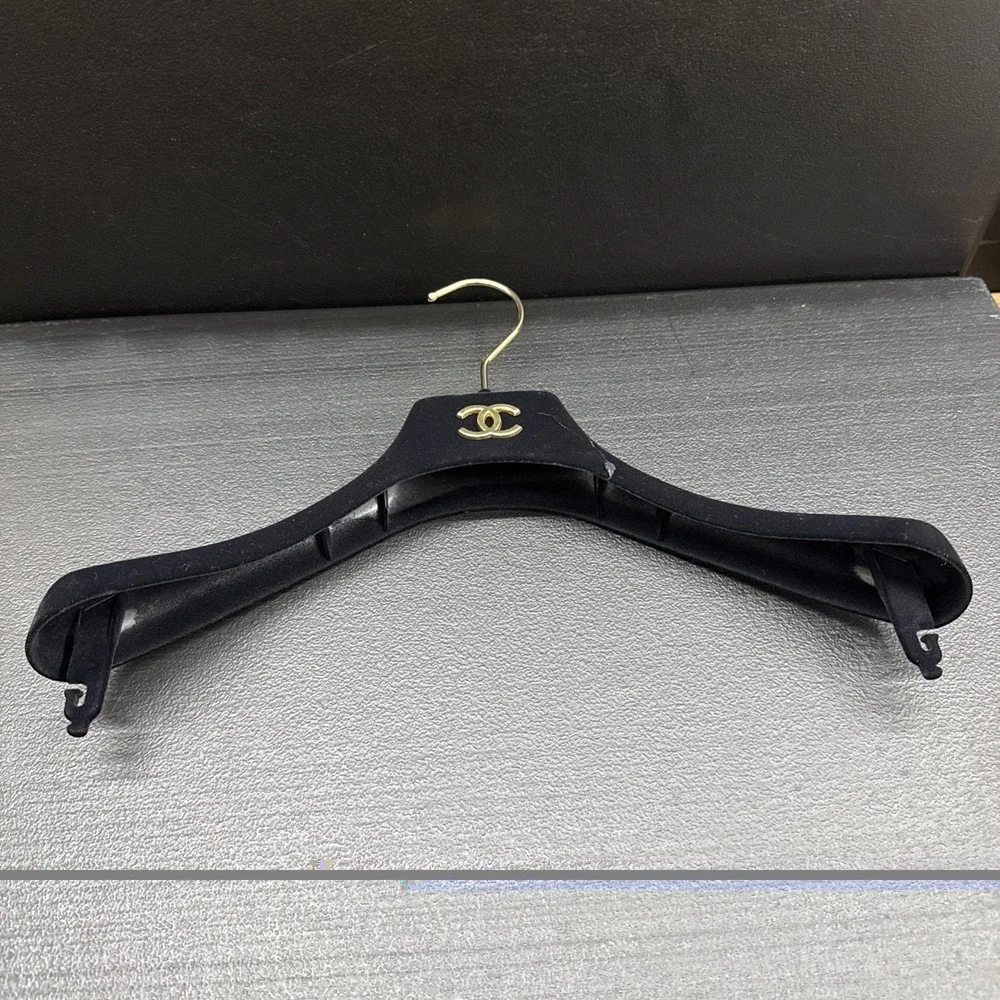 BROKEN Chanel Black Velvet Plastic Hanger Gold Logo Authentic,